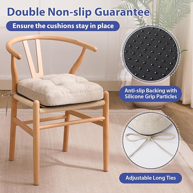 Chair Cushions, Memory Foam Dining Chair Cushions, Tufted Indoor Chair Pads, Set of 4, 16.5' x 16.5' x 3.5', Beige-Ruum Studio Home