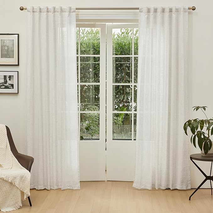 MYSKY HOME Linen Curtains for Living Room, Natural Semi Sheer Curtains & Drapes 84 inches Length 2 Panels Set Farmhouse Country Boho Style Back Tab Draperies for Sliding Glass Door, 50" Wide, Linen-Ruum Studio Home