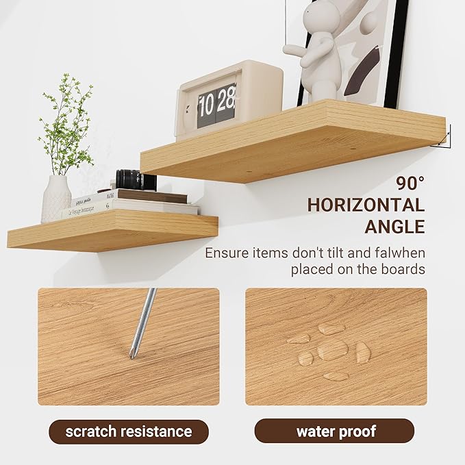 48 Inch Floating Shelves, 3D Textured Wood Grain, 48"x9.25"x1.5" Inch Deep Floating Shelves for Wall, Wooden Shelves for Bathroom, Bedroom, Living Room, Natural-Ruum Studio Home