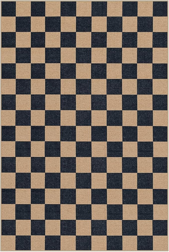 Lahome Checkered Easy Jute Carpet, Washable Area Rug 6x9 Neutral Outdoor Patio Rug, Farmhouse Checkerboard Non Slip Non Shedding Floor Carpet for Dining Living Room Deck Sunroom-Ruum Studio Home