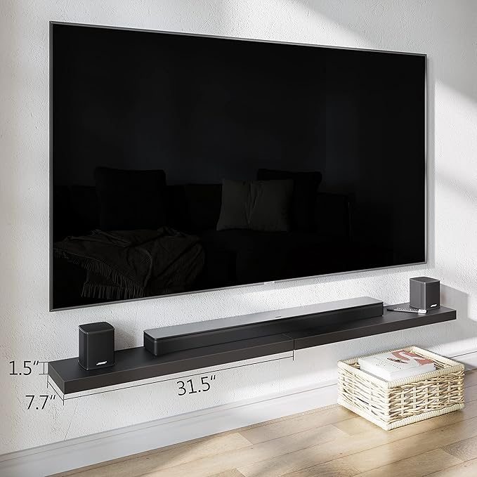 BAMEOS Floating Shelves, 31W x 8D Black Wall Mounted Wooden Shelves with Invisible Brackets Set of 2, Hanging Wall Shelves Decoration for Bedroom, Bathroom, Living Room and Kitchen-Ruum Studio Home