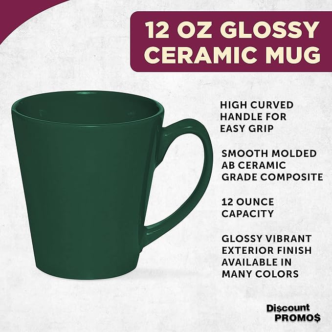 DISCOUNT PROMOS Glossy Ceramic Latte Coffee Mug 12 oz. Set of 10, Bulk Pack - Perfect for Tea, Espresso, Cappuccino, Hot Cocoa - Green-Ruum Studio Home