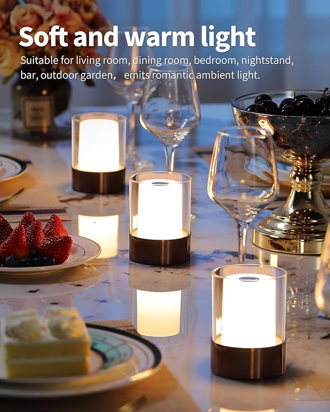 LED 4" Mini Cordless Table Lamp 2 Pack, Outdoor Waterproof Lamp, Rechargeable Battery Operated Lamp, Portable Touch Night Light for Dining Room, Camping, Nursery, Baby, Bar, Party (Black)-Ruum Studio Home