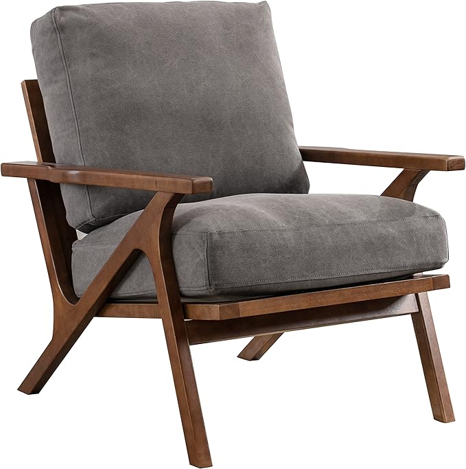 chairus Mid Century Accent Armchair Modern Upholstered Lounge Chair Compfy Leisure Arm Chair for Living Room Fireplace/Bedroom/Reception/Dorms, Denim Fabric Grey-Ruum Studio Home