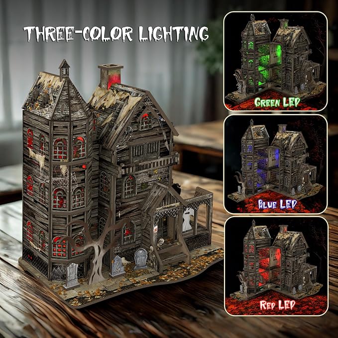 DIY Mini House Kit, Miniature Haunted House Kits with LED Accessories Furniture, 3D Wooden Puzzles for Adults, Dollhouse Craft Gifts for Girls, Boys, Teens-Ruum Studio Home