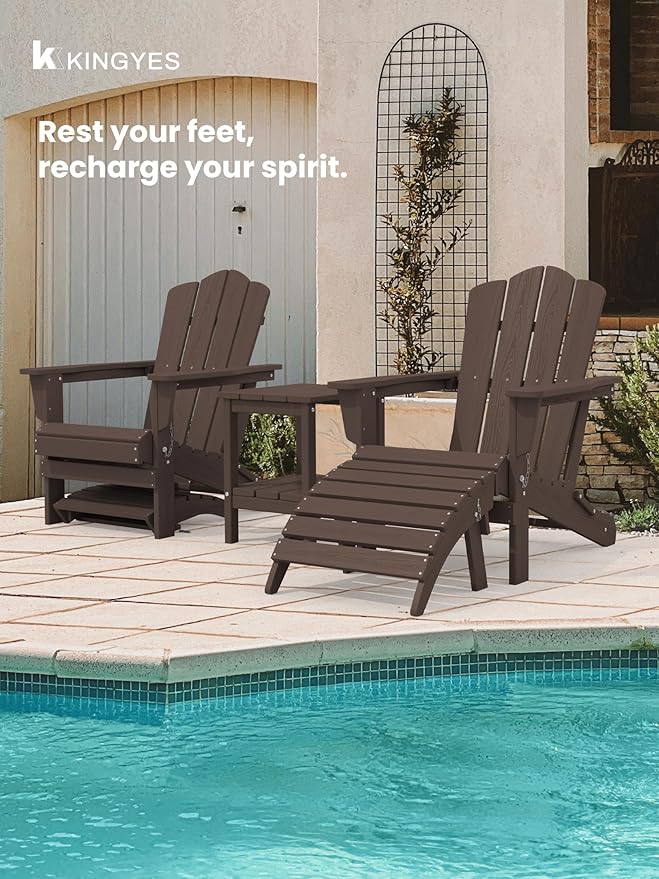 KINGYES Folding Adirondack Ottomans Set of 2 for Adirondack Chair, Coffee-Ruum Studio Home