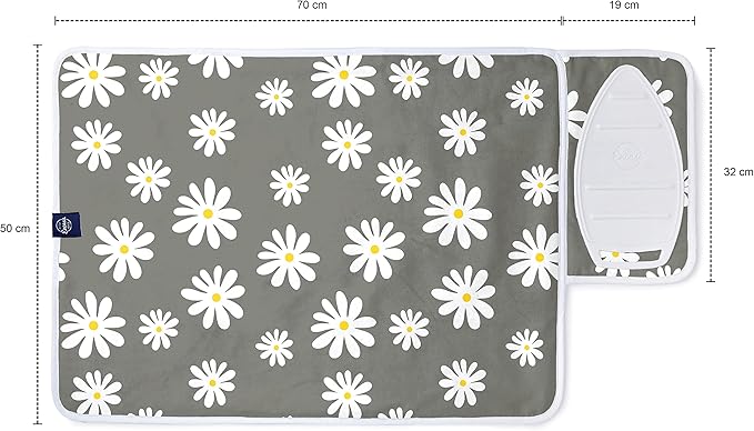 Encasa Homes Ironing Mat/Pad (Small 28"x20") with 3mm Padding & Silicone Iron Rest for Steam Pressing on Tabletop or Bed - Heat Resistant, Portable, Quilting & Travel Blanket - Daisy Grey-Ruum Studio Home