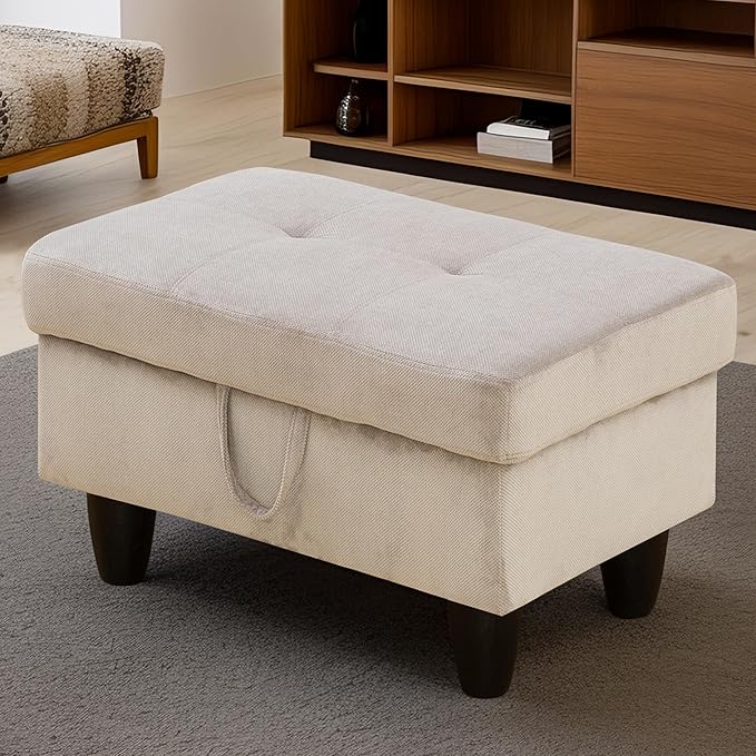 Ottoman Rectangular Storage Ottoman Bench, Footrest Stool Footstool with Lid for Living Room, Bedroom, Entryway, Brown, 28.5"x19"x17.5"-Ruum Studio Home