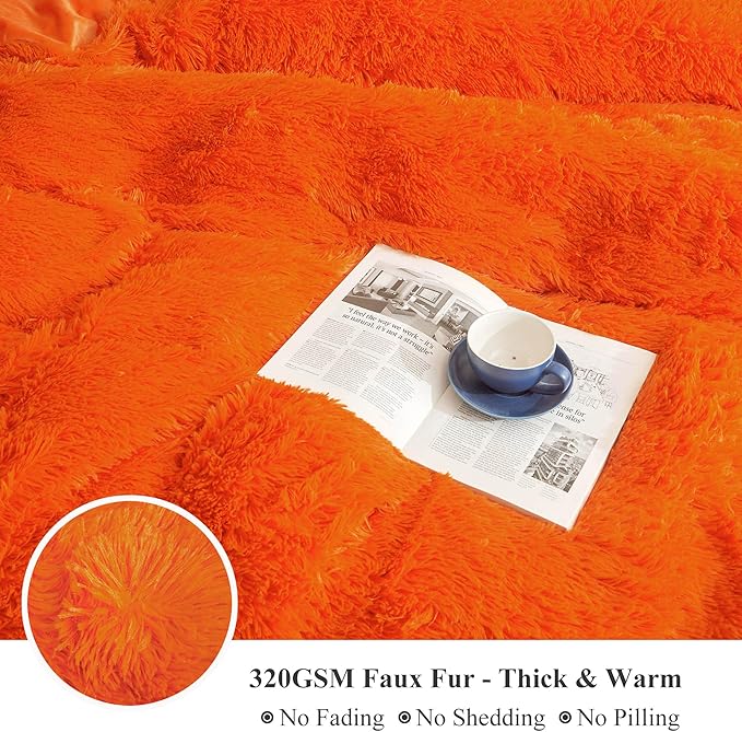 XeGe Luxury Faux Fur Bed Blanket, Orange Soft 60x90 Fluffy Throw, Shaggy Plush Decorative Blanket, Cute Furry Fuzzy Bed Throw for Bedroom Living Room Sofa, Orange, 60x90-Ruum Studio Home