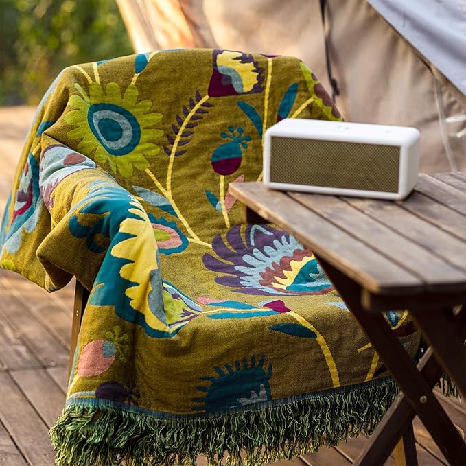 Snycler Boho Throw Blanket for Bed, 100% Organic Cotton Muslin Soft Throw-Yellow Boho Floral Farmhouse Rustic Spring Summer Fall Decor Blanket for Couch Sofa Quilt and Gift, 80" x 90"-Ruum Studio Home