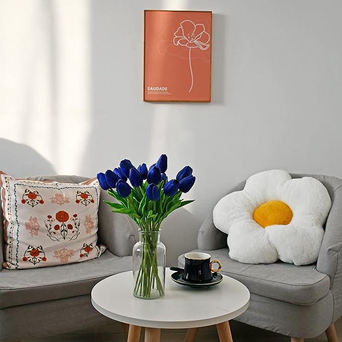Mandy's Artificial Tulips 20 Stems Royal Blue PU Faux Flowers for Wedding Home Decor 13.5 Inch-Ruum Studio Home