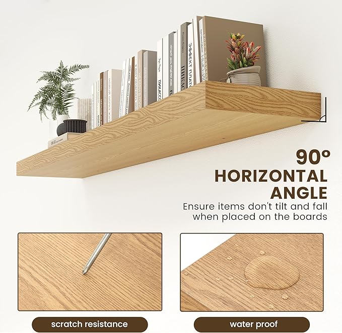 Deep Floating Shelves for Wall - 72 Inch Wide x 12 Inch Deep Wall Shelves Set of 1 - Rustic Oak Color Wood Shelves for Living Room, Bathroom, Laundry Room, Bedroom, Kitchen, Home Office-Ruum Studio Home