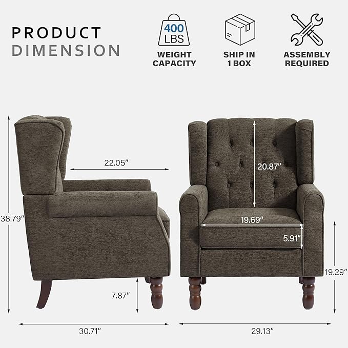 Lumibee High Back Accent Chair Set of 2,Upholstered Wingback Armchair with Solid Wood Legs for Small Spaces,Comfy Single Sofa Chair for Living Room,Bedroom,Office-Taupe-Ruum Studio Home