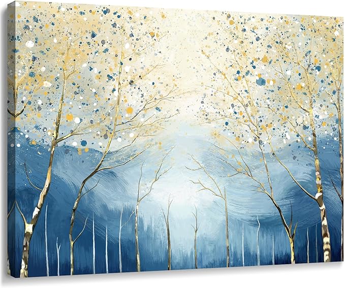 amatop Abstract Tree of Life Wall Art– Modern Blue Yellow Picture Forest Birch Mountain Canvas Print Minimalist Landscape Small Nature Artwork for Bathroom Bedroom Office Decor,16x12 Inch-Ruum Studio Home
