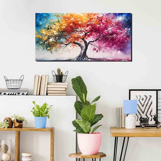 Alsingbago Large Colorful Tree Canvas Wall Art for Living Room Bedroom Home Office Orange and Pink Tree Picture Modern Artwork Ready to Hang Size 24x48-Ruum Studio Home
