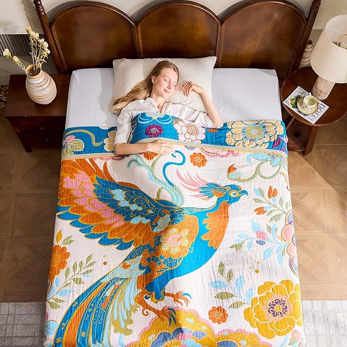 Boho Throw Blanket, Lightweight Blankets for Summer, 100% Cotton Bohemian Decorative Throw Blanket, 80"x90" Reversible Muslin Breathable Woven Farmhouse Blankets Quilt,-Ruum Studio Home