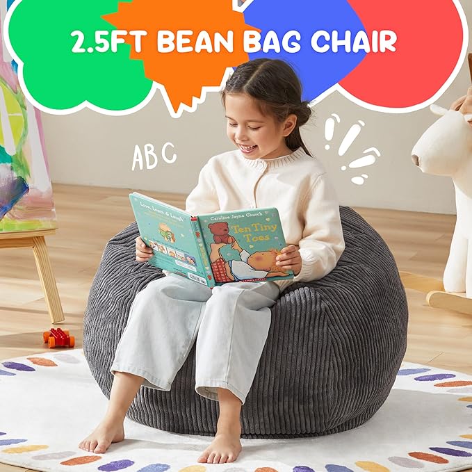 Hobestluk 2.5FT Bean Bag Chair Beanbags Small Bean Bag Chair with Filler Included Teardrop Bean Bag with Removable Cover for Bedroom Living Room (Small, Grey)-Ruum Studio Home