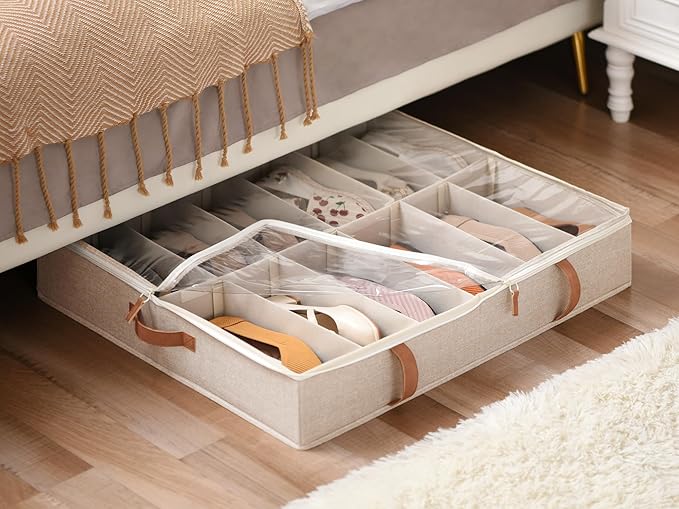 StorageWorks Under Bed Shoe Storage Organizer, Underbed Shoes Container with Adjustable Dividers, Shoe Storage Basket with Cover, Brown, 2-Pack, Space-Saving Shoe Box Fits up to 24 Pairs-Ruum Studio Home