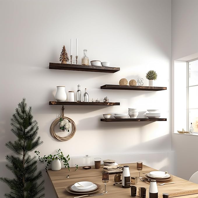 36 Inch Floating Shelves for Wall Rustic Brown Wood Wall Shelves for Bedroom Set of 4-Ruum Studio Home