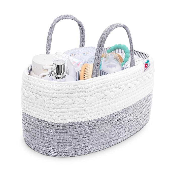 Rope Diaper Caddy - Storage for Baby and Toddler Items - Portable Cotton Organizer Easily Holds Diapers, Wipes, Clothing - Useful for Nursery, Bedroom (Gray, Regular)-Ruum Studio Home