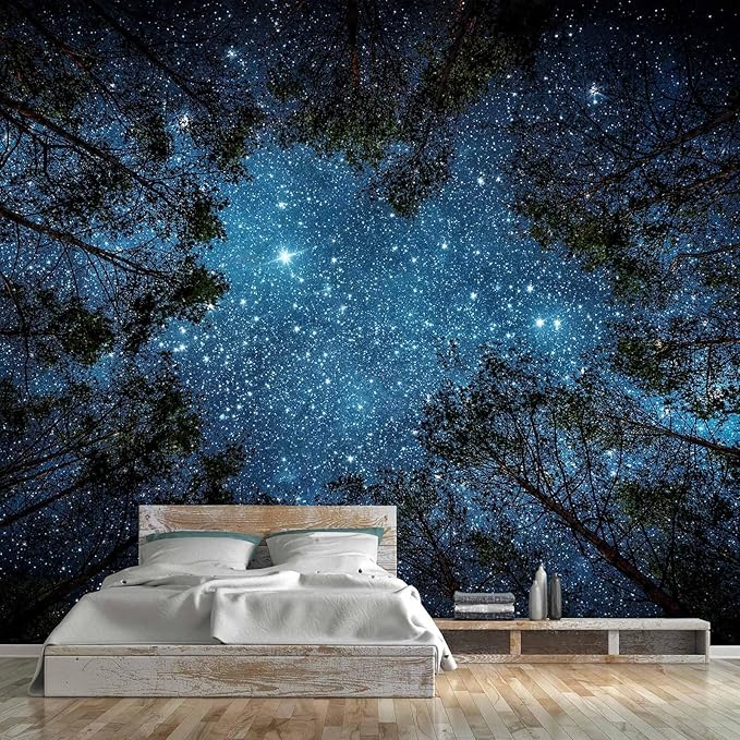 WFBHUA-Forest Starry Wallpaper Mural Night Galaxy Tree Sky Wallpaper for Living Room Bedroom Ceiling(Not Peel and Stick)-Ruum Studio Home