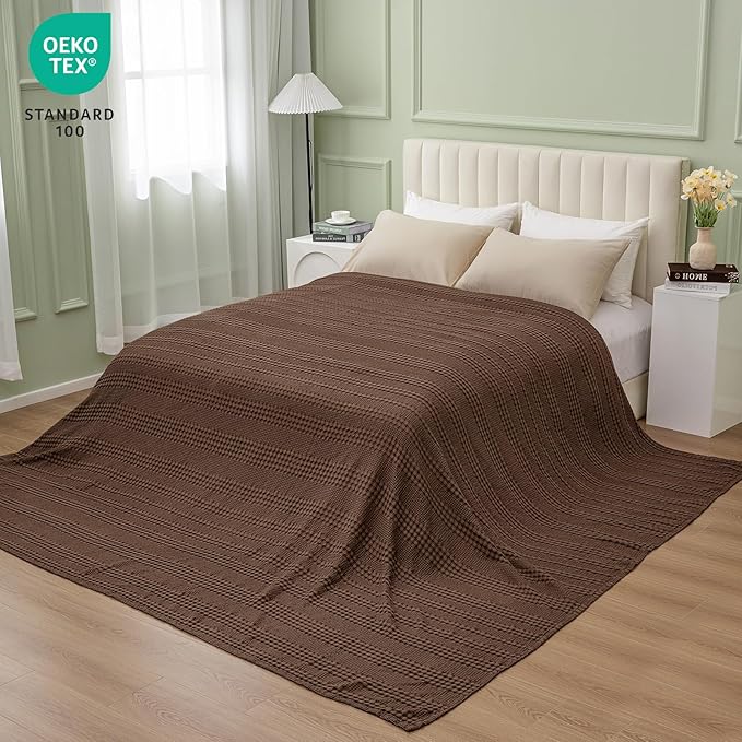 PHF Cooling Waffle Blanket California King Size, Lightweight 60% Rayon Derived from Bamboo & 40% Cotton Breathable Blanket for Hot Sleepers, Soft and Luxury for Bed Couch Sofa, 110"x96", Cocoa Brown-Ruum Studio Home