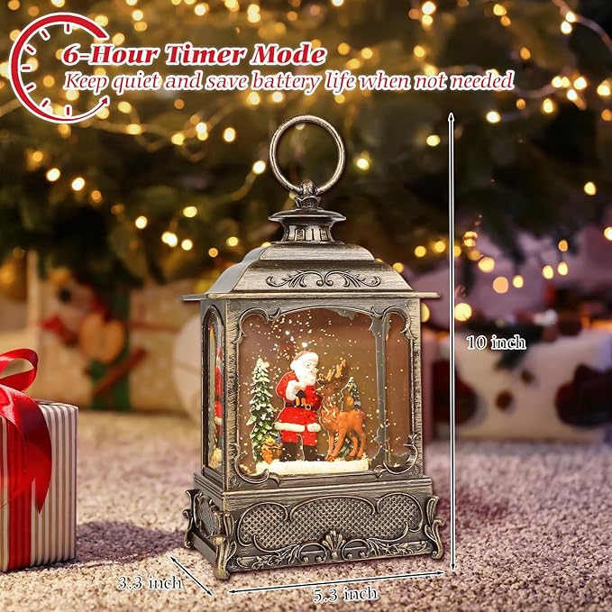 Christmas Snow Globes,Christmas Decorations for Home,with 6 Hour Timer,Musical Snow Globe,Battery Or USB Powered,Christmas Lantern,Christmas Festival Decor, Santas Reindeer-Ruum Studio Home