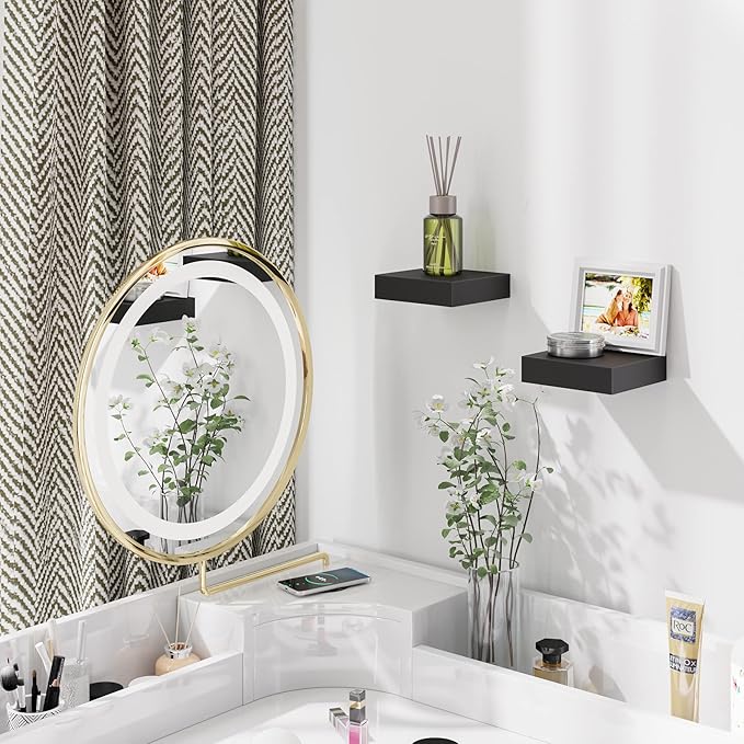 BAMEOS Small Floating Shelves for Wall, Small Black Shelf 5.9 * 5.7 Inch Display Ledges for Decor, Mini Shelf for Wall, Black-Ruum Studio Home