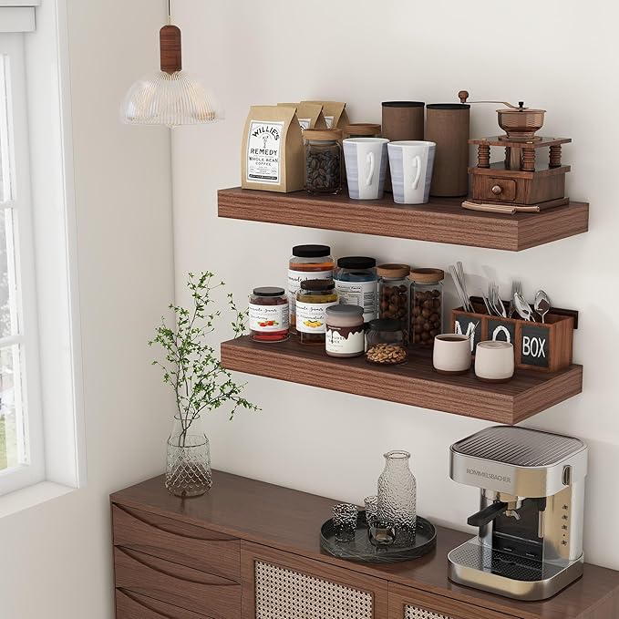Deep Floating Shelves for Wall | 12 Inch Deep Floating Shelves 30 Inches Long Set of 2 | Rustic Walnut Floating Shelves for Living Room Bathroom Laundry Room Bedroom Kitchen Home Office-Ruum Studio Home