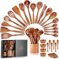 Zulay Kitchen 30-Piece Teak Wooden Utensils - Natural Teak Cooking Utensils with Premium Gift Box - Non-Stick Wooden Spoons - Kitchen Gift Set - Comfortable Grip-Ruum Studio Home