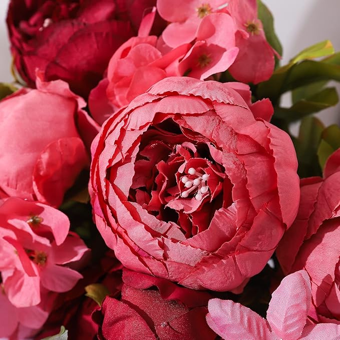 Duovlo Fake Flowers Vintage Artificial Peony Silk Flowers Wedding Home Decoration,Pack of 1 (New Red)-Ruum Studio Home