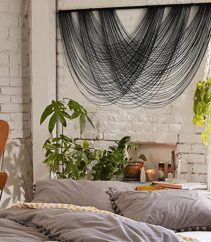 Flber Macrame Wall Hanging Black 59.00" W x 31.00" L Boho Wall Decor Large Boho Yarn Tapestry Living Room Bedroom Home Wall Décor-Ruum Studio Home