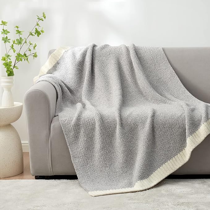 Snuggle Sac Buttery Grey Throw Blanket for Couch, Reversible Super Soft Warm Blankets Cozy Knit Fuzzy Plush Lightweight Throws for Sofa, Bed, Heather Grey, 50"x 60"-Ruum Studio Home