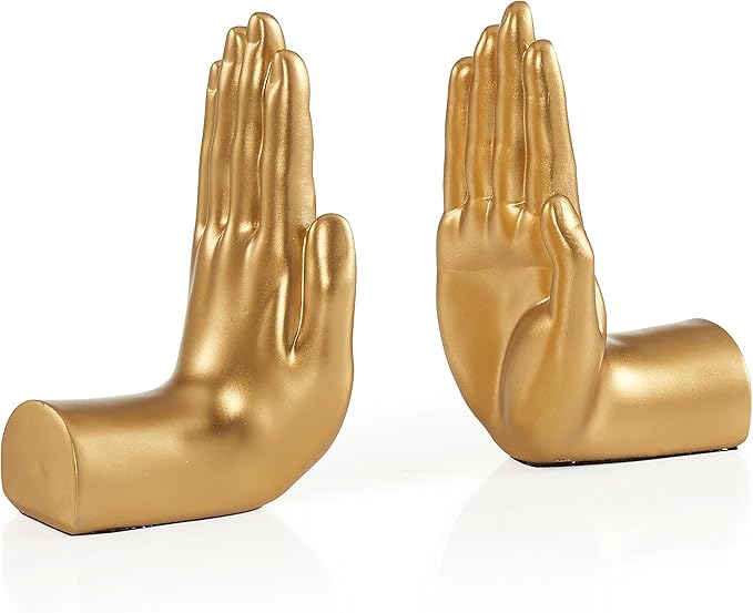 Danya B. Contemporary Accent Book Shelf Decor - Hands Sculpture Bookend Set of 2 (Silver)-Ruum Studio Home
