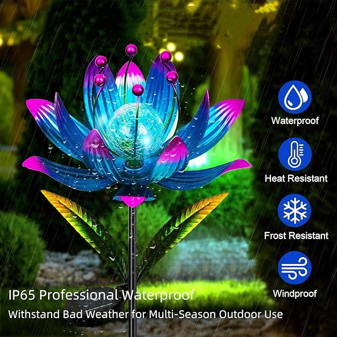 Solar Wind Spinner, 38 Inch Metal Stake Yard Spinners,Solar Powered Multi-Color LED Glass Ball with Kinetic Wind Sculpture Spinner Windmills for Yard (38IN-Purple)-Ruum Studio Home