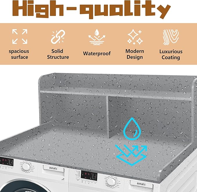 Royxen 2-Tier Washer Dryer Countertop,19.5"H Wood Washer and Dryer Topper with Storage Shelf,Laundry Countertop Over Washer Machine, Universal Fit for Laundry Room Organization (Grey,54"W X 27.5"D)-Ruum Studio Home