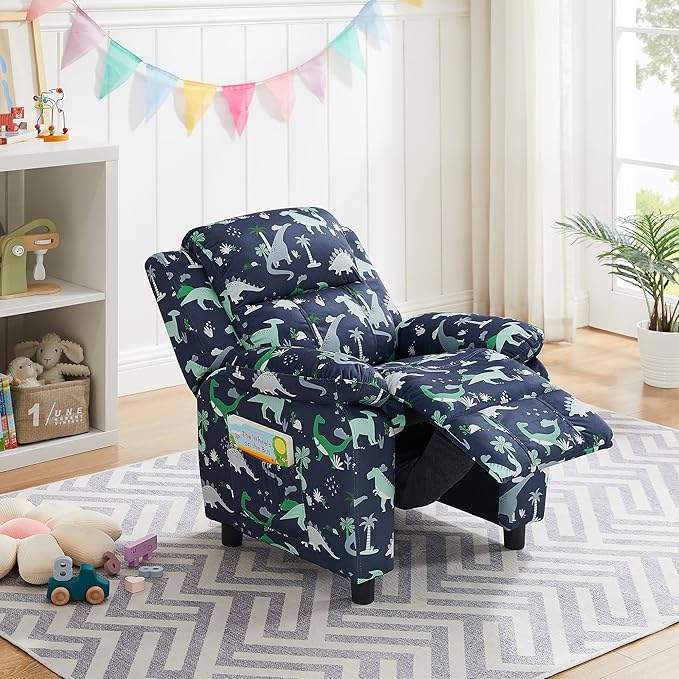 Ulax furniture Dutch Velvet Kids Recliner Chair, Toddler Armrest Sofa Couch, Ergonomic Adjustable Lounge Sofa with Footrest, Padded Backrest, Storage Arms, Child Sofa for Bedroom,Living Room-Ruum Studio Home