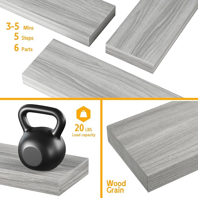 BAMEOS Floating Shelf,Wall Shelf,Decor Wall Mounted Shelves,Hanging Shelf Set L24xW6 for Bathroom Kitchen Living,Kitchen,Room Bedroom Storage,Walnut-Ruum Studio Home