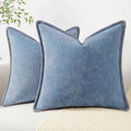 decorUhome Chenille Soft Throw Pillow Covers 16x16 Set of 2, Farmhouse Velvet Neutral Decorative Euro Pillow Covers with Stitched Edge for Couch Sofa Bed Home Decor, Blue-Ruum Studio Home
