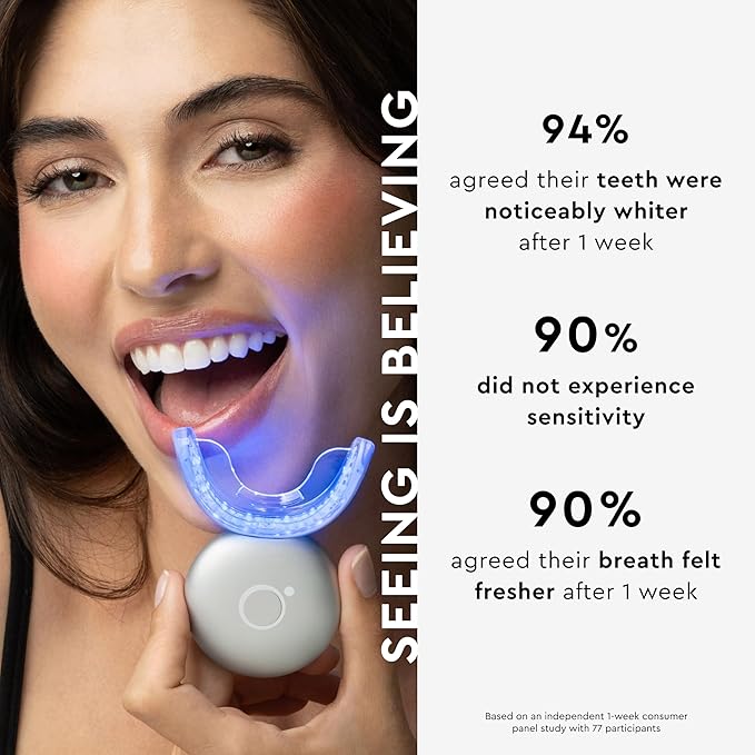 MOON LED Teeth Whitening Kit - Platinum Teeth Whitener Device + 28 Dissolving White Strips - Yellow, Blue, + Red Light Therapy Whitening Tray for Gum Health and Fresh Breath (4 Piece Kit)-Ruum Studio Home
