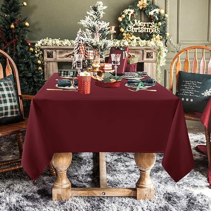 sancua Rectangle Tablecloth - 70 x 90 Inch - Stain and Wrinkle Resistant Washable Polyester Table Cloth, Decorative Fabric Table Cover for Dining Tables, Buffet Parties and Camping, Burgundy-Ruum Studio Home