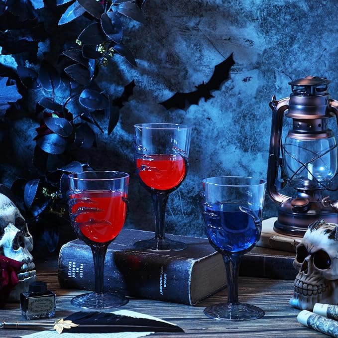 Dandat 12 Pcs Halloween Skeleton Hand Goblets 12oz Clear Plastic Halloween Cups Skull Wine Glass Set for Creepy Spooky Party Decorations (Black)-Ruum Studio Home