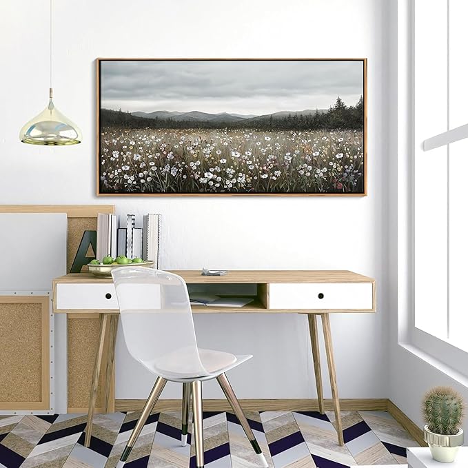 HGUAOA Vintage Framed Floral Landscape Wall Art for Living Room - Large Nature Artwork Above Bed Wall Decor - Farmhouse Mountain Pictures for Bedroom Wall Decor 20×40IN-Ruum Studio Home