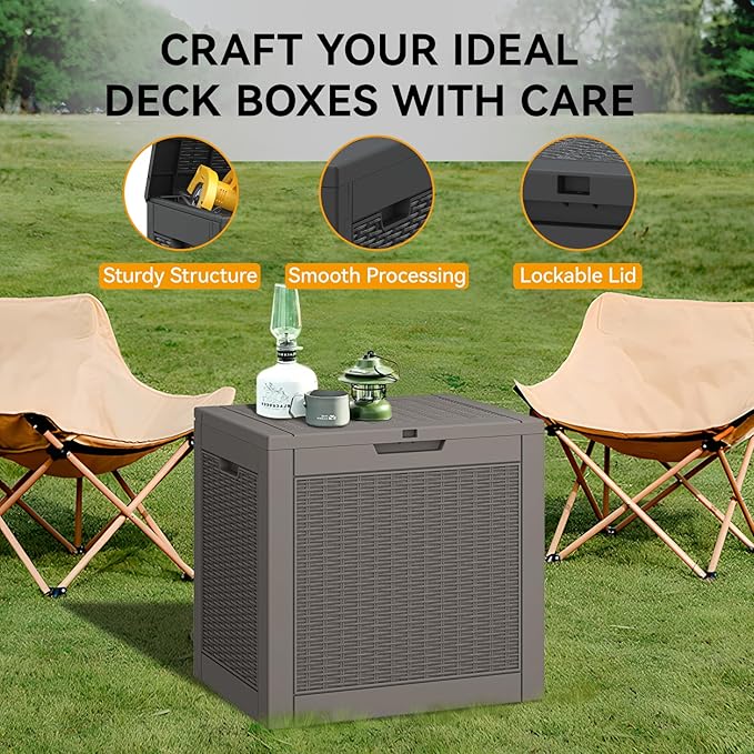 KAMABOKO 31 Gallon Outdoor Storage Box, Resin Deck Boxes Indoor and outdoor, Waterproof Storage Box Lockable Lid for Garden Tools, Package Delivery, Pool Supplies, Patio Cushions, Grey-Ruum Studio Home