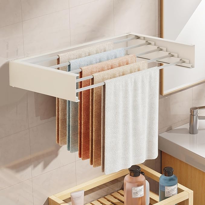 Wall Mounted Drying Rack,Drying Rack Clothing,Collapsible Hanger Racks for Laundry,Laundry Rack,Wall Mounted Clothes Rack (White, 32 Inch)-Ruum Studio Home
