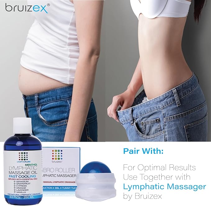 Lymphatic Drainage Massage Oil with Arnica & Coconut Oil, Cooling Menthol for Relief, Post Surgery Recovery & Lipedema, Liposuction, 360 Lipo, BBL, Tummy Tuck, Fibrosis Treatment, 8.5 Oz-Ruum Studio Home