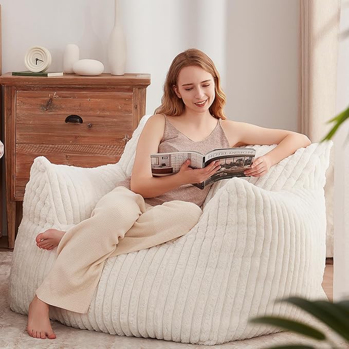 Giant Bean Bag Chairs for Adults Teens, Large Bean Bag Sofa Chairs with Filling Comfy Fuzzy BeanBag Chair with Armrests for Bedroom Living Room Reading-Ruum Studio Home