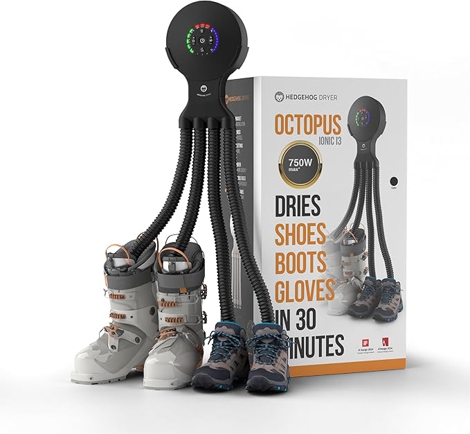 Hedgehog Octopus Portable Heavy Ski Boot Dryer for Work Boots and Shoes, Wall Mounted Fast 2 Pair Shoe Dryer Fan Dries in Minutes, Removes Sweat & Odor, Tornado Mode, Adjustable Heat, Black-Ruum Studio Home