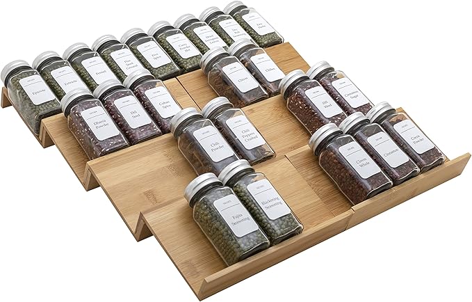 Bamboo Spice Rack Drawer Organizer - 8 Piece Set - 8" or 16" Wide-Ruum Studio Home