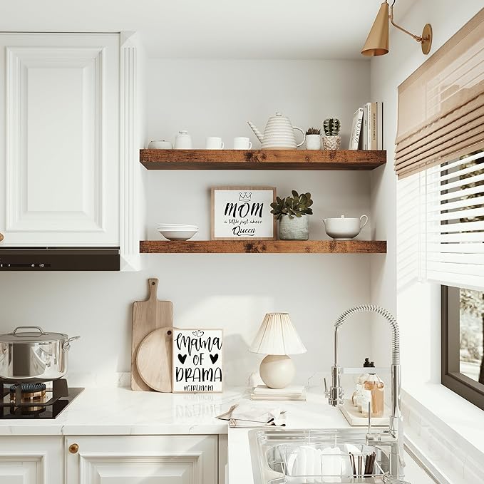 Floating Shelves 10 inches Deep, Long 36 x 10 x 1.8 Wall Shelves for Bedroom, Living Room, Kitchen, Office, Bathroom Farmhouse Shelf Home Decor with Invisible Bracket, Rustic Brown-Ruum Studio Home